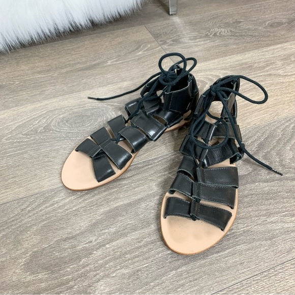 Loeffler Randall Women’s Gladiator Sandals Lace Up Leather Black Flats Open toe - Picture 5 of 14